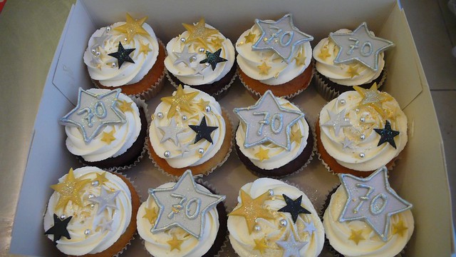 Gold and Silver 70th Birthday Cupcakes