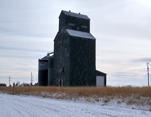 usa america montana mt agriculture grainelevator snow 2012 colour color brown white morning wooden decade2010 canadagood