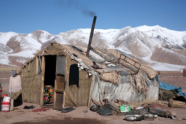 Road Maintenance Tented Dwelling Landscape Aksai Chin Tibetan Plateau