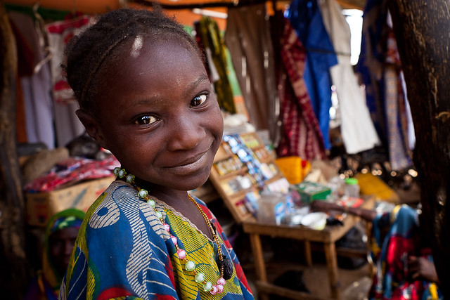 portrait of a little girl to the market of Gorom Gorom, region of the Sahel, northern Burkina Faso