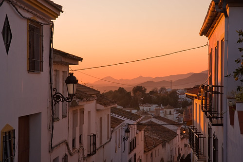 street sunset holiday mountains spain european village dusk country hill andalucia spanish malaga ornage whitewashed colmenar