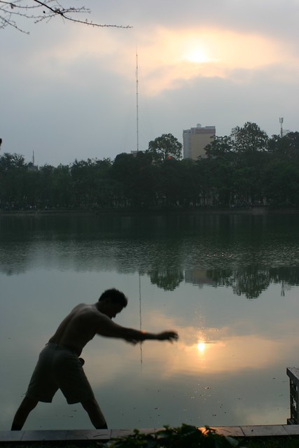 Man Early Morning Exercise No Matter the Weather Hanoi Vietnam