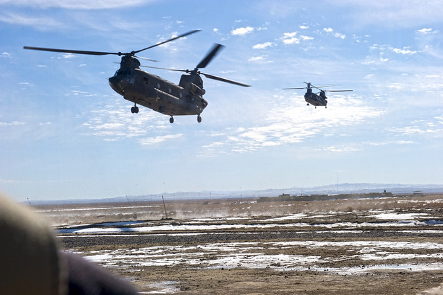 Chinooks picking up the team in Afghanistan