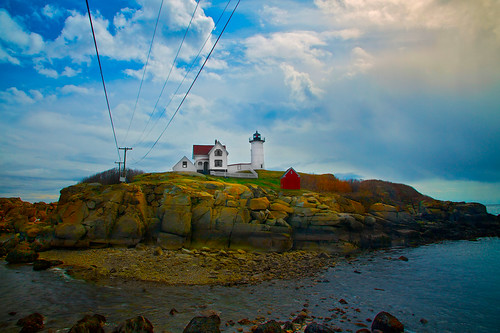 ocean travel light sea sky lighthouse history tourism nature station rock clouds island coast bucket scenery colorful maine stormy cliffs wires cape daytime yorkbeach neddick lightkeeper nubble