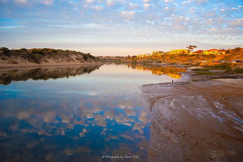 sunset reflection beach water clouds river south australian australia shore southport onkaparingariver cloudreflection