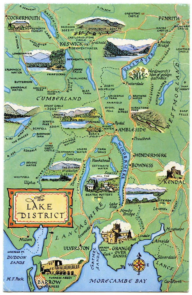 Postcard map of the Lake District