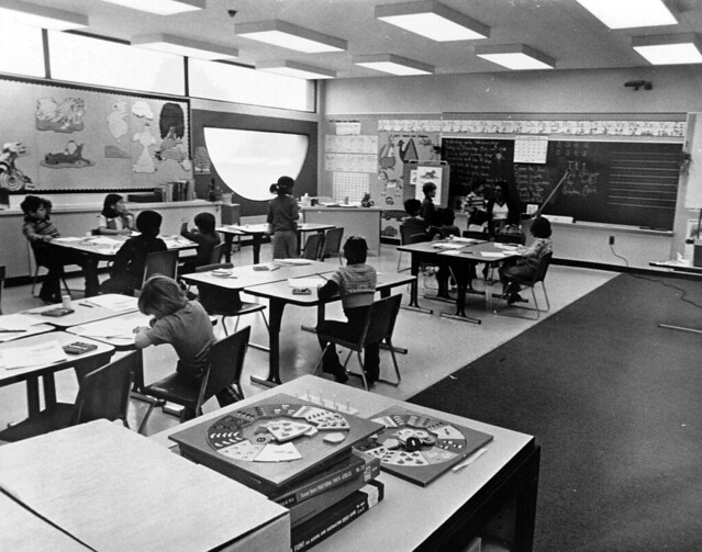 Boston Public School classroom during a visit by Mayor Kevin White