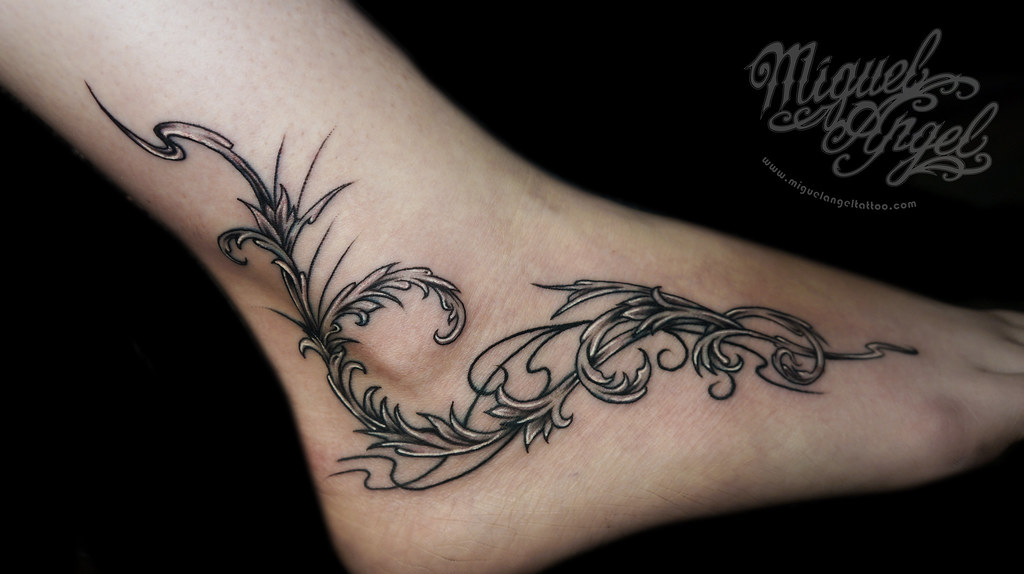 tattoo, illustration, angel, foot, design, leaf, pattern, feminine, decorat...