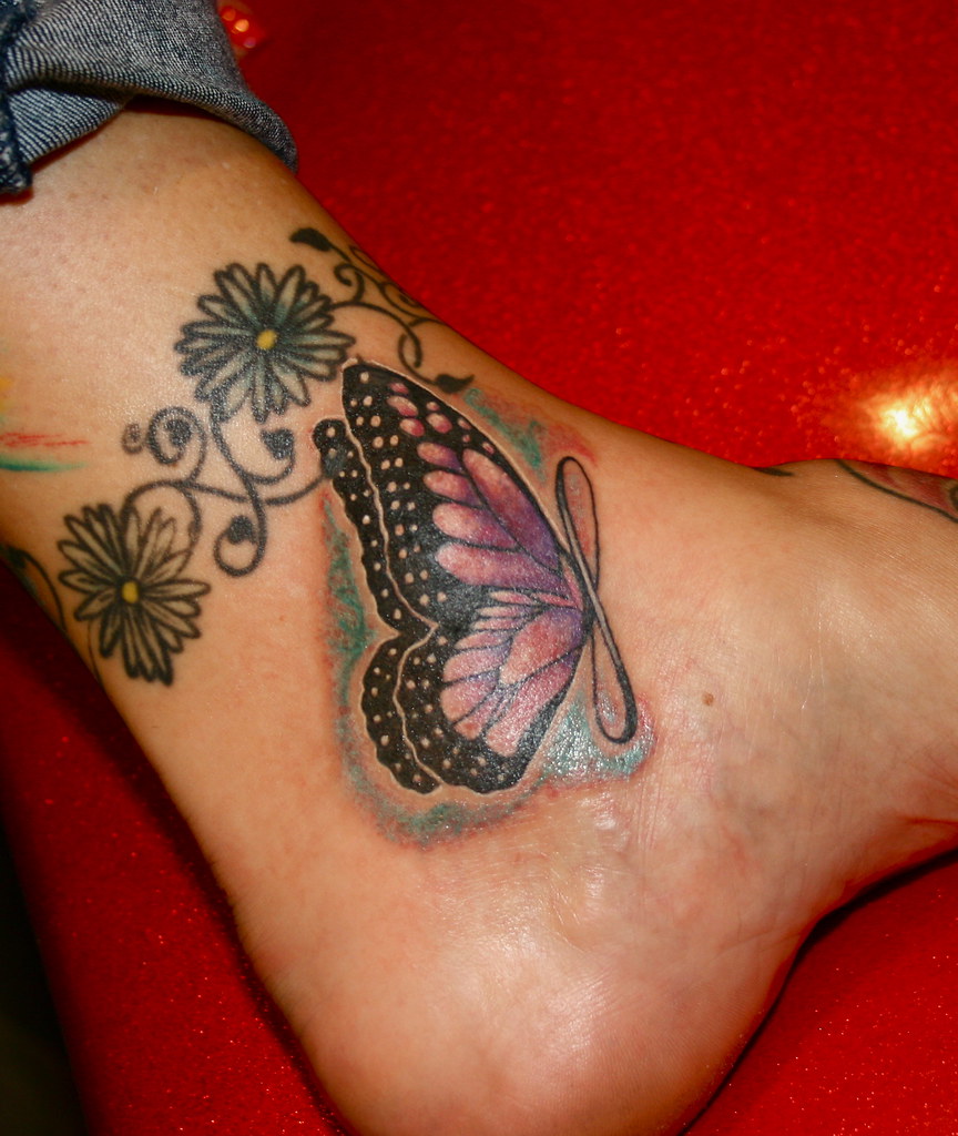 tattoo, butterfly, foot.