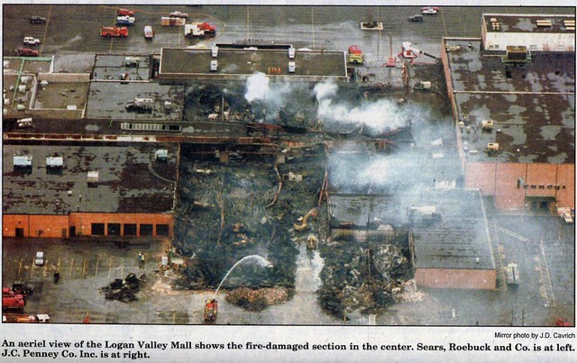 Ariel picture of the Logan Valley Mall fire aftermath Altoona, PA