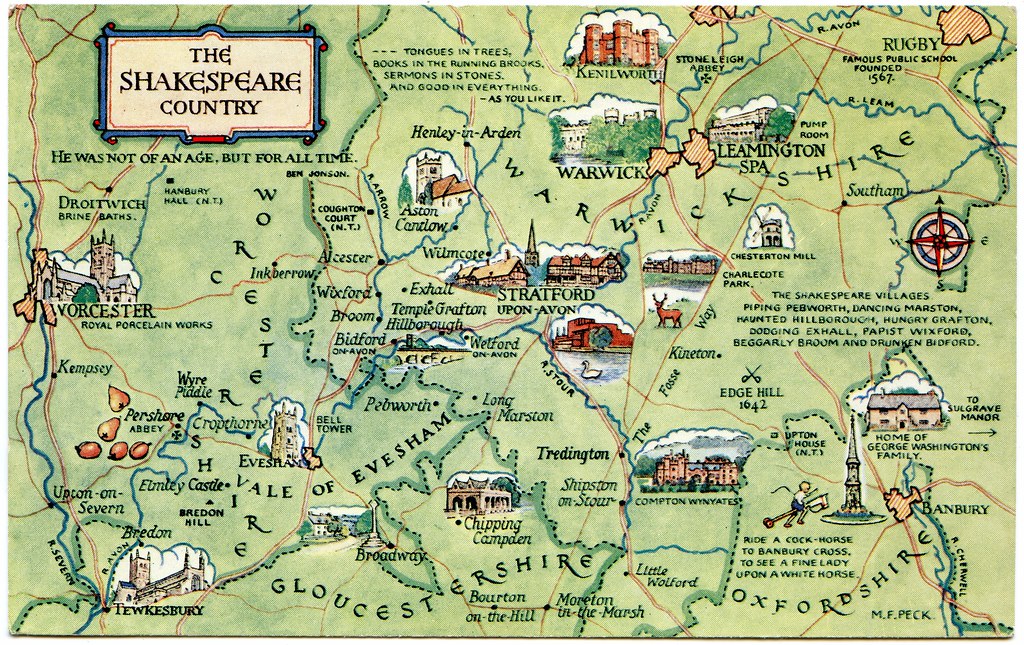 Postcard map of the Shakespeare Country
