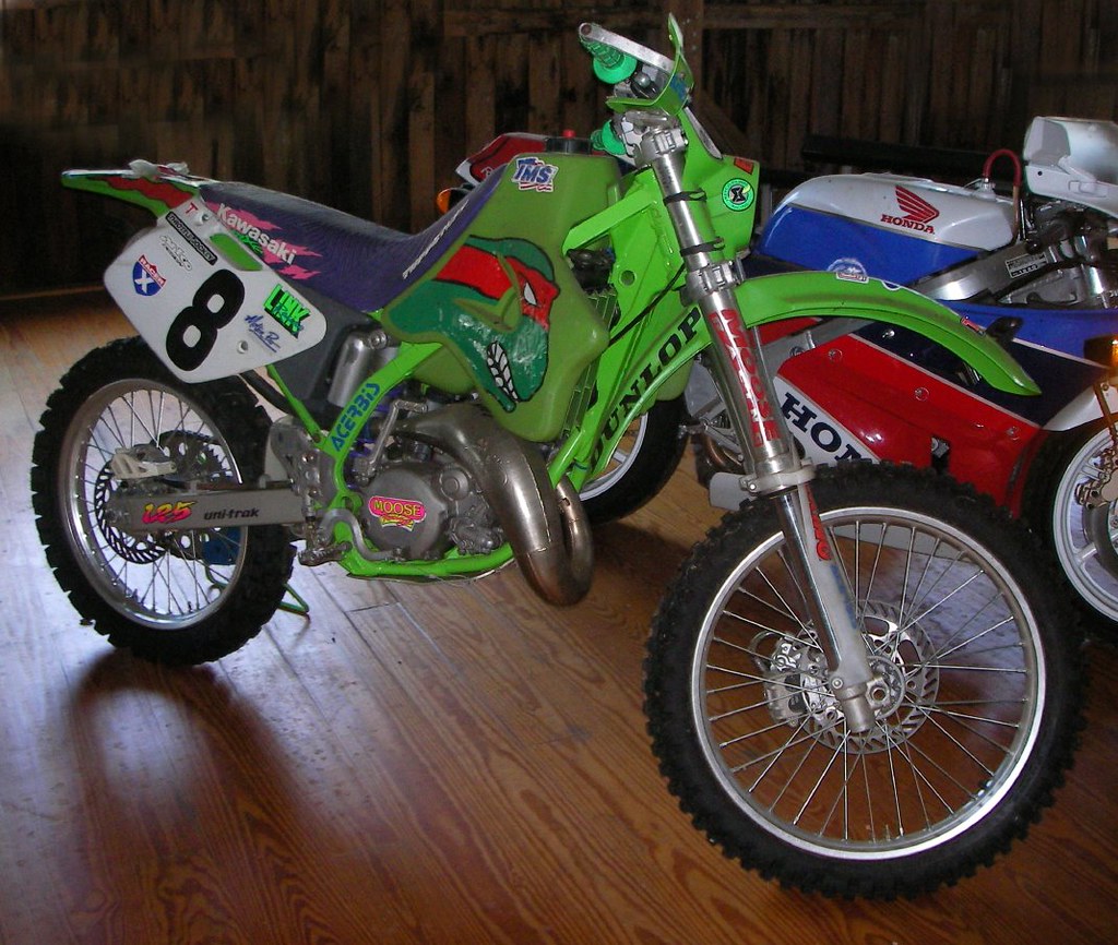 "Team Mirage" ::  Tommy Norton's Hare Scambles Bike, modified Kawasaki KX125 (( 199x ))  [[ courtesy of Peter Laird ]] by tOkKa
