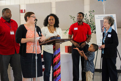Circuit Team Award recipients Chelsea Rice and Angela Still accepting their recognition as Brian Williams, Brian Sealey, Angela's little boy and Dorothy "Dot" Binger look on at Guardian ad Litem Appreciation Day on May 12, 2012 in Tallahassee, Florida. | by flguardian2