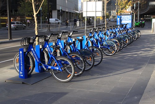 Melbourne Bike Share station down on Collins Street in Docklands