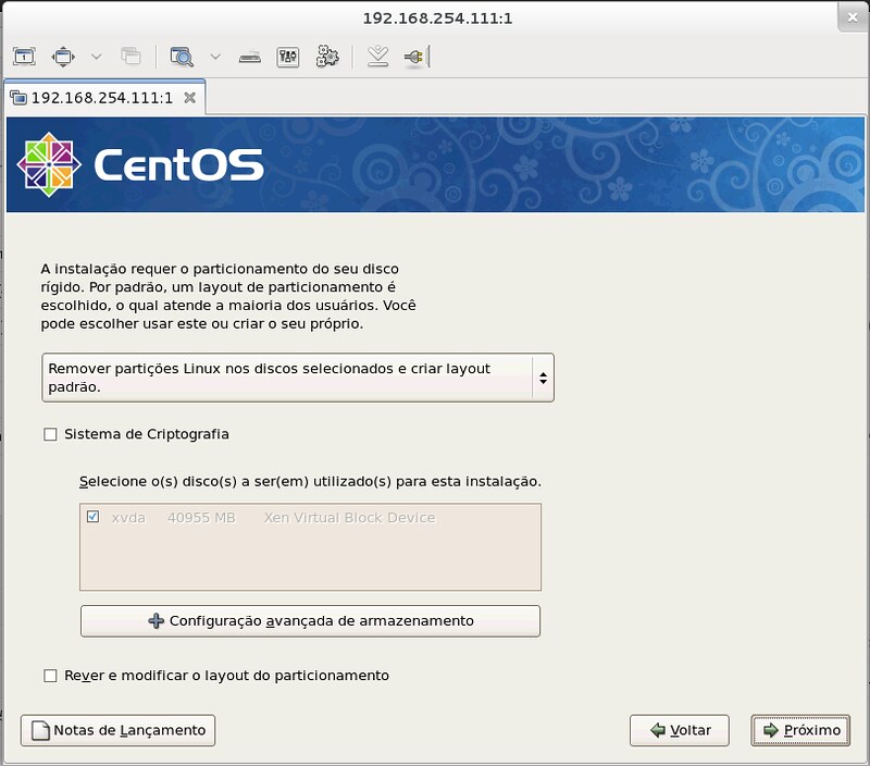 Instalação CentOS por VNC