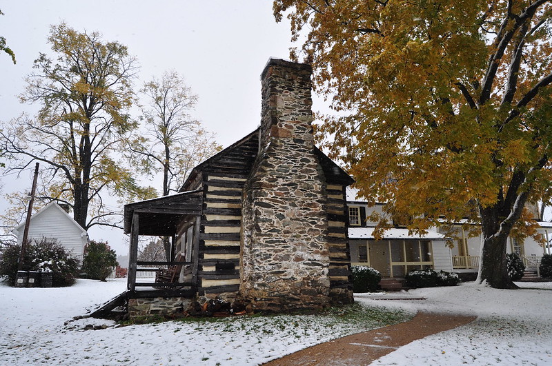 Both 2023 guided First Day Hikes begin at the historic log cabin.