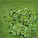 葉君萍 田野 68 x 68 cm 一品紅系列（綠色系）重彩材質：石綠、胡粉、水彩色  2009