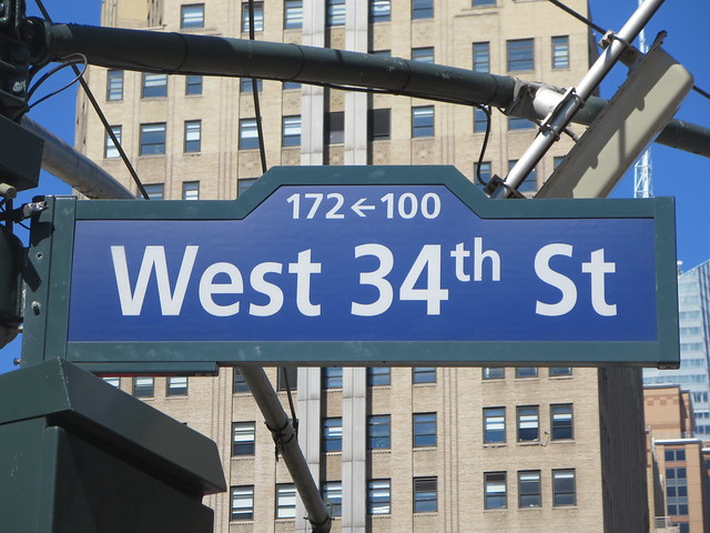 West 34th St sign famous street in Midtown, Manhattan, New York City, USA