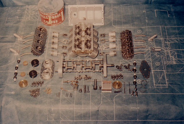 Firebomb Hydroplane V8 Engine Before Assembly, John Storoz, MI, 1950's