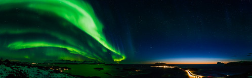 hav auroraborealis solnedgang yttersia ørnfløy mountains nordlys fjell panorama coast kyst sea