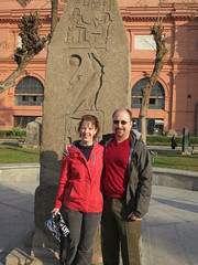Standing in front of an obelisk at the Museum of Antiquities.