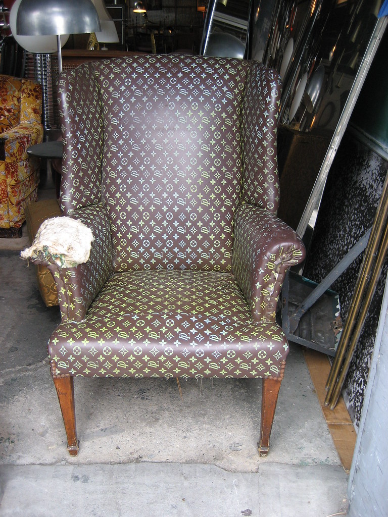 Chair with fake Louis Vuitton upholstery, It says LD or DL,…