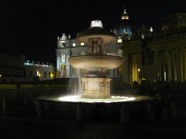 fountain at St. Peter's Basilica in Rome, Italy at night