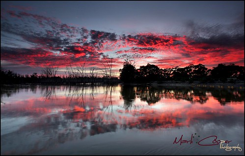 red sky reflection water silhouette clouds sunrise canon river fire still australia nsw outback 2711 hay plains weir murrumbidgee efs1022mm 550d t2i hayplains haynsw eos550d markcooperphotography