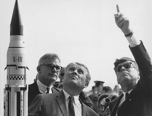 NASA Deputy Administrator Robert Seamans, von Braun and President Kennedy at Cape Canaveral
