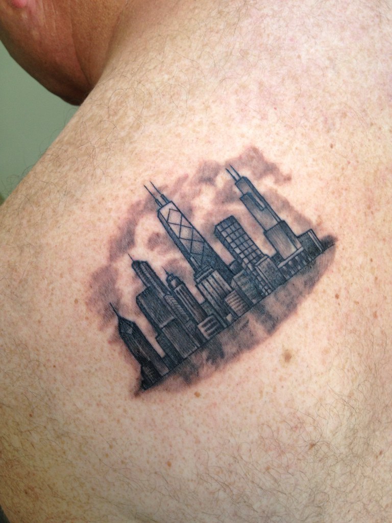 Chicago Skyline tattoo by Melissa Khouri of High Voltage Tattoo, Kat Von D&...