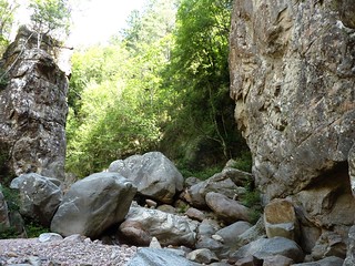 Remontée du Carciara : dans le lit du ruisseau entre canyon et confluence Frassiccia, un resserrement rocheux