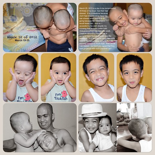 Project Life Week 12 of 2012The second row photos are of Zach and Bydee before their hair got shaved on March 25, 2012. I think my kinds look better with a shaved heads but Zachary does not want this hairstyle when he has classes because his classmates te | by Ann Menchavez Tolentino