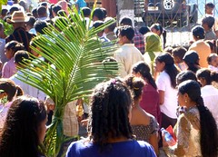 People flow into the church on Palm Sunday, Maubisse, Timor Leste