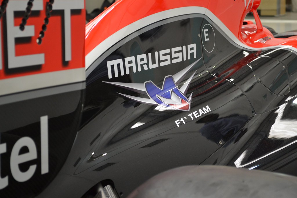 Image of Marussia logo on one of their F1 cars