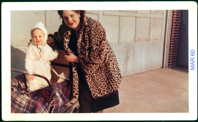 Mom wearing Genuine Cheetah coat & Anthony in Carriage 1960