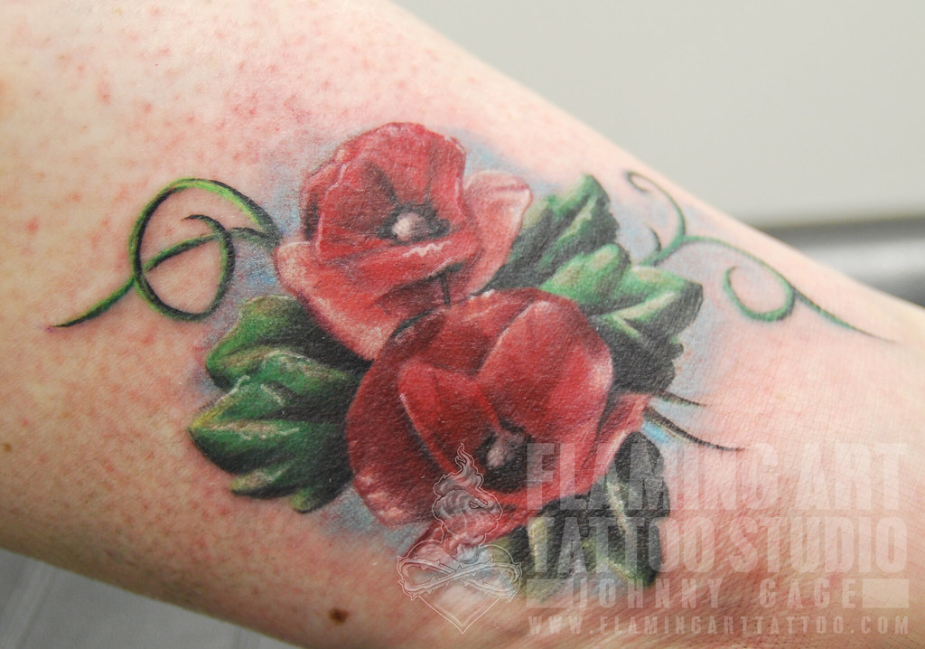 poppies on ankle tattoo
