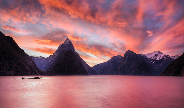 Sunset in Milford Sound