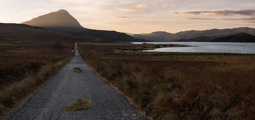 lonely landscape scotland nikon d750 28300 sutherland highlands benhope loch water sunrise road straightline