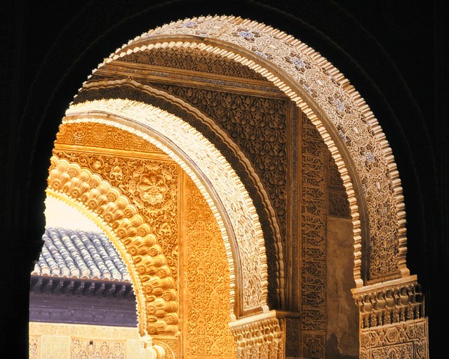 Andalusia Spain - Granada - Three arches in Alhambra Palace ..