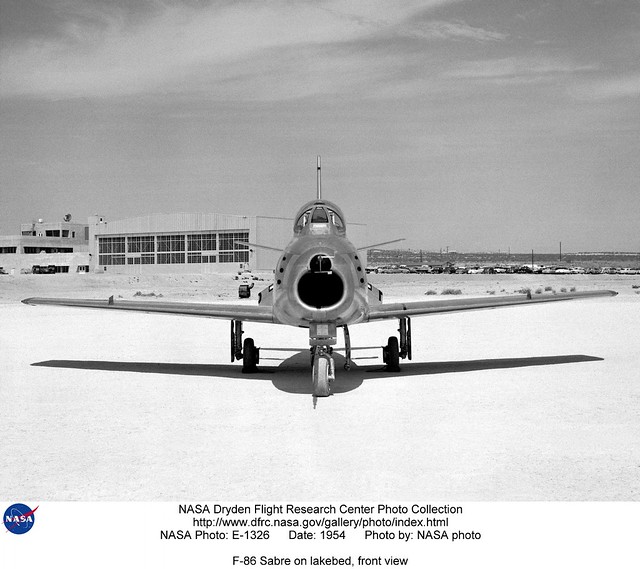 F-86 Sabre on lakebed, front view