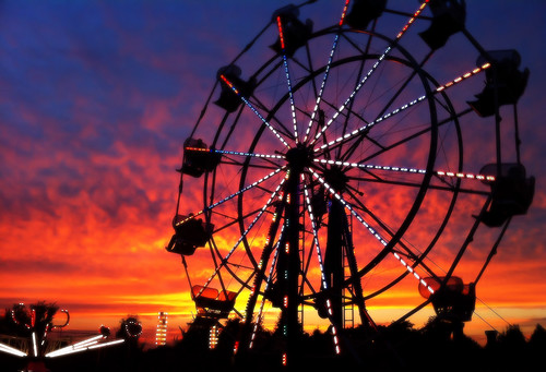 carnival sunset sky wheel ride stock free ferris