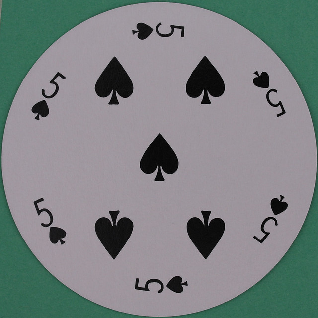 Round Playing Card 5 of Spades