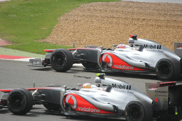 The McLaren cars of Jenson Button and Lewis Hamilton after the 2012 British Grand Prix