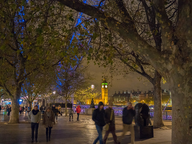 Elizabeth Tower and London Eye night UK, Palace of Westminster, Big Ben