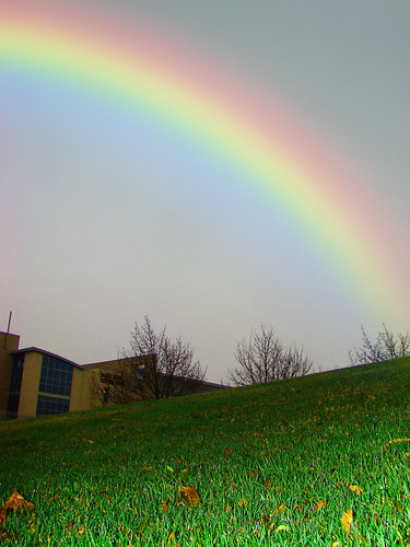 Photoshopped rainbow over the quad