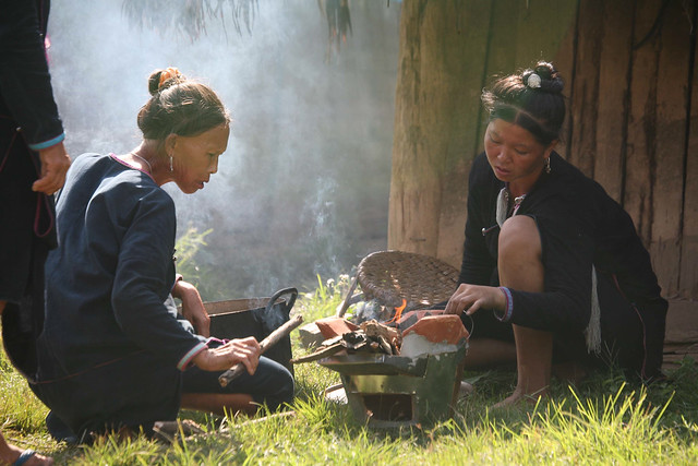 Lanten Minority Tribal Women Cooking a Meal Huay Xai Laos Asia