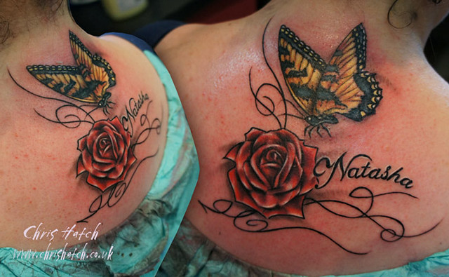 Rose, Name and Butterfly Tattoo | Chris Hatch Tattoo Artist … | Flickr