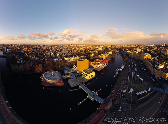 The city of Groningen at sunset - from a kite