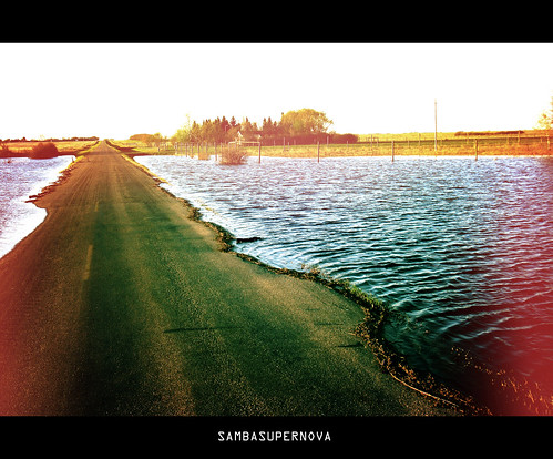 road ca camera old sunset canada color colour art film nature water colors danger rural canon vintage polaroid spring cool pond artwork flickr colours natural flood edited country may can canadian oldschool saskatoon colored sk prairie saskatchewan prairies sask flooded kanada stoon 2011 flickraward sambasupernova