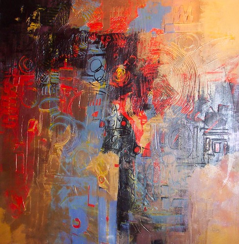 Orange and grey fields with dense dark marks